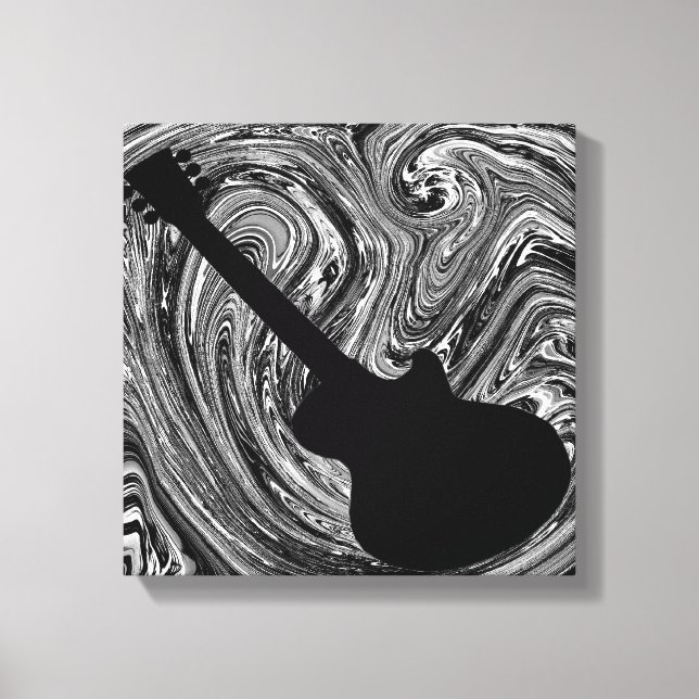 Lienzo Resumen Swirls Guitar Canvas Print, negro y blanco (Anverso)