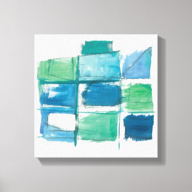 Lienzo Resumen Verde Y Azul Sobre Blanco (Anverso)