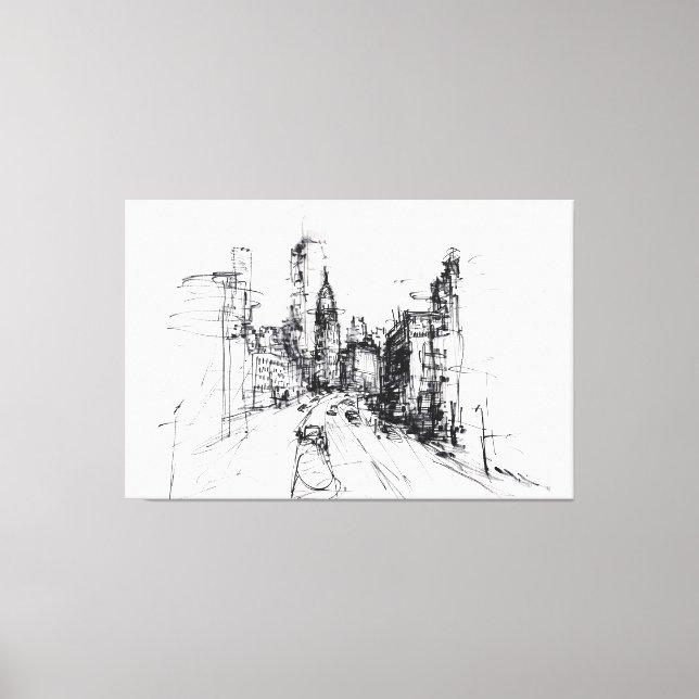 Lienzo Resumen Vista panorámica de Cityscape Sketch - Pre (Anverso)