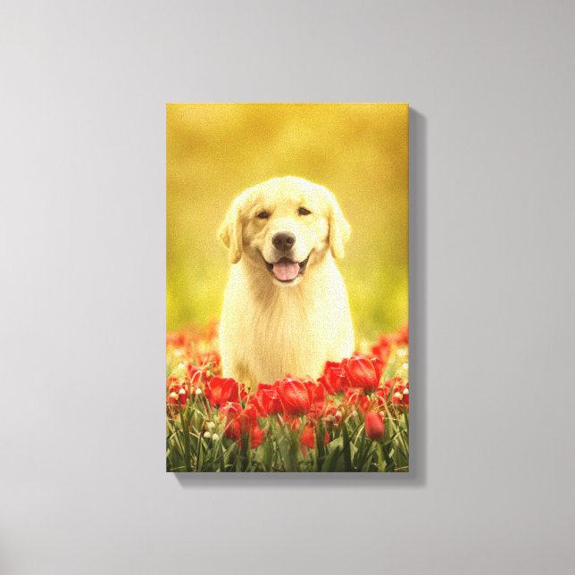 Lienzo Retirador de oro en flores rojas (Anverso)