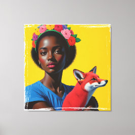Lienzo Retrato africano de chica y zorro