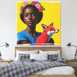 Lienzo Retrato africano de chica y zorro