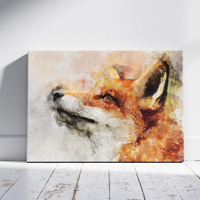Lienzo Retrato al Acuarela de Zorro Rojo 01 (Red Fox Watercolor Portrait 01. Canvas Print)