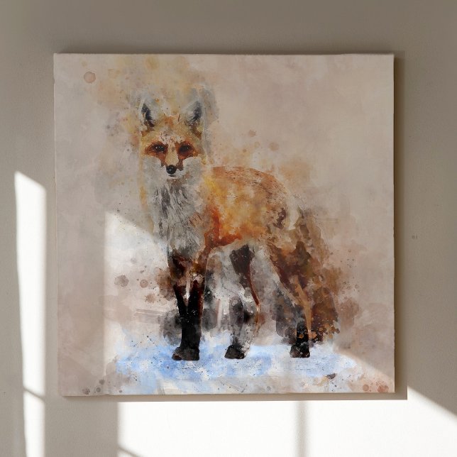 Lienzo Retrato al Acuarela de Zorro Rojo 02 (Red Fox Watercolor Portrait 02. Canvas Print )