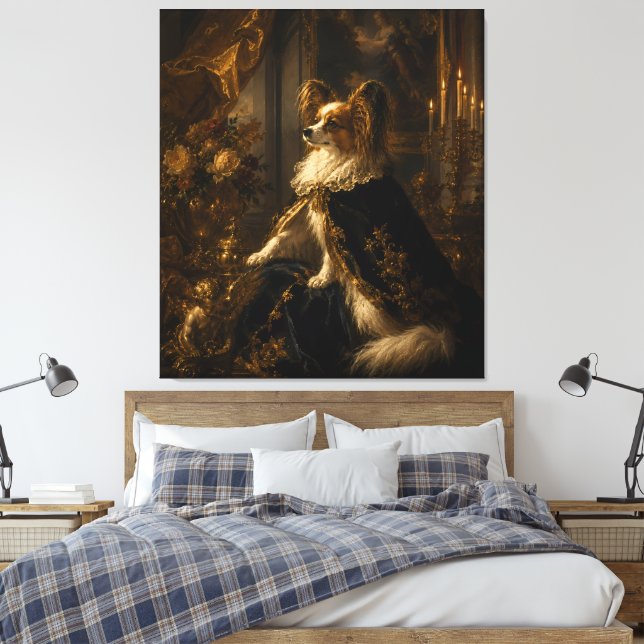 Lienzo Retrato al óleo de Papillon Real (Insitu(Dormitorio))