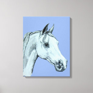 Lienzo Retrato árabe de lápiz de caballo sobre fondo azul