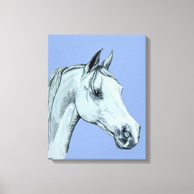 Lienzo Retrato árabe de lápiz de caballo sobre fondo azul (Anverso)