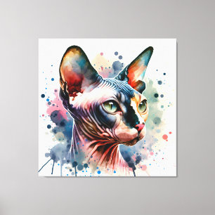 Lienzo Retrato artístico de color de agua Sfinx Cat