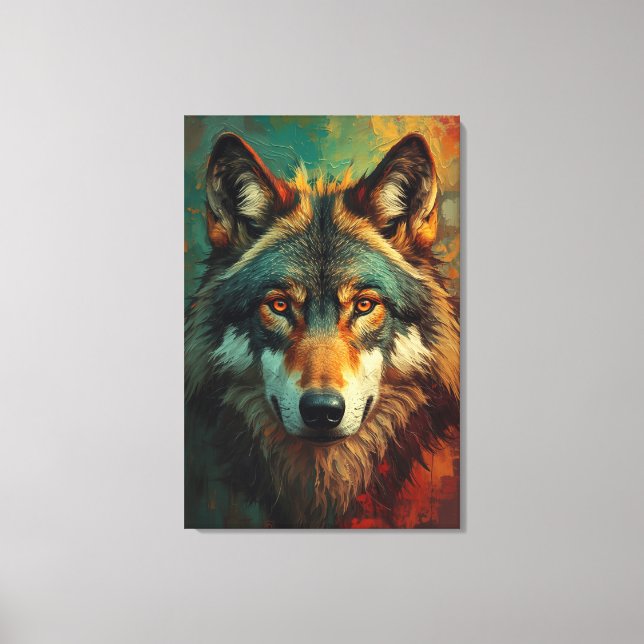 Lienzo Retrato artístico de lobo - Pintura vibrante de ac (Anverso)