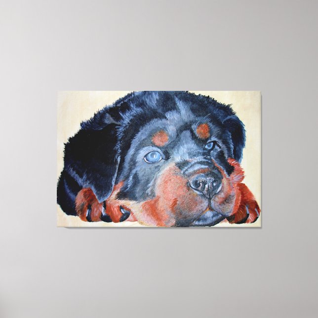 Lienzo Retrato artístico de Rottweiler Puppy Mascota (Anverso)