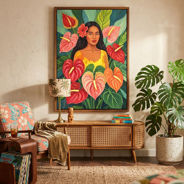 Lienzo Retrato botánico de Anthurium tropical Wahine