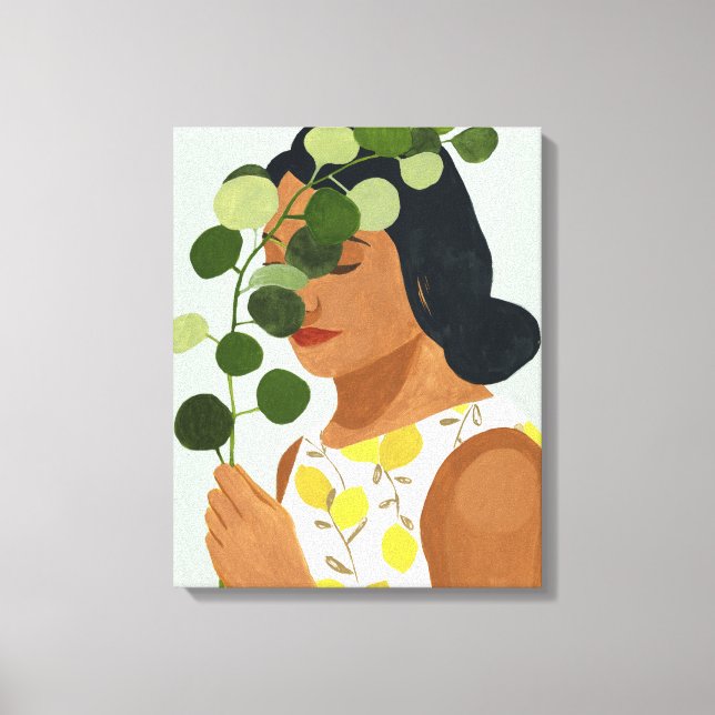 Lienzo Retrato botánico - Mujer con vegetación (Anverso)