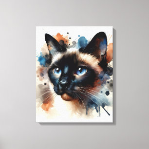 Lienzo Retrato colorido de gato siamés de color acuático