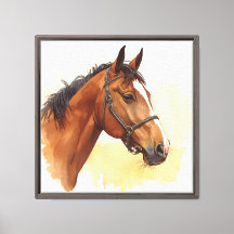 Retrato de acuarela de caballo marrón