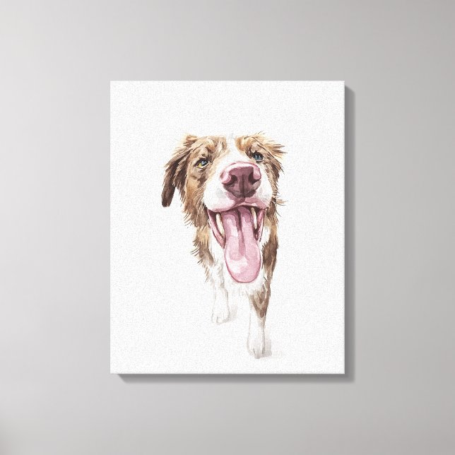 Lienzo Retrato de acuarela de perro feliz (Anverso)