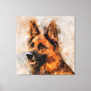 Lienzo Retrato de acuarela de perro pastor alemán 04