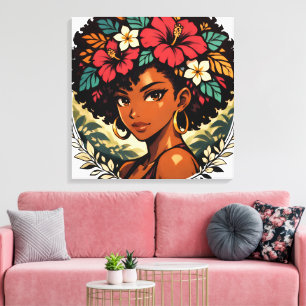 Lienzo Retrato de Anime de Chica Negra Feroz