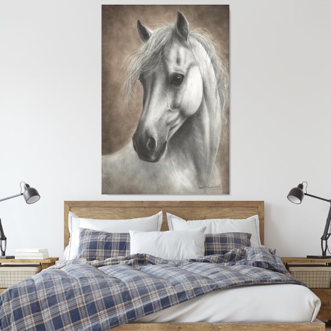 Lienzo Retrato de caballo blanco pintado a mano (Insitu(Dormitorio))