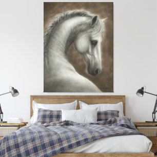 Lienzo Retrato de caballo blanco pintado a mano