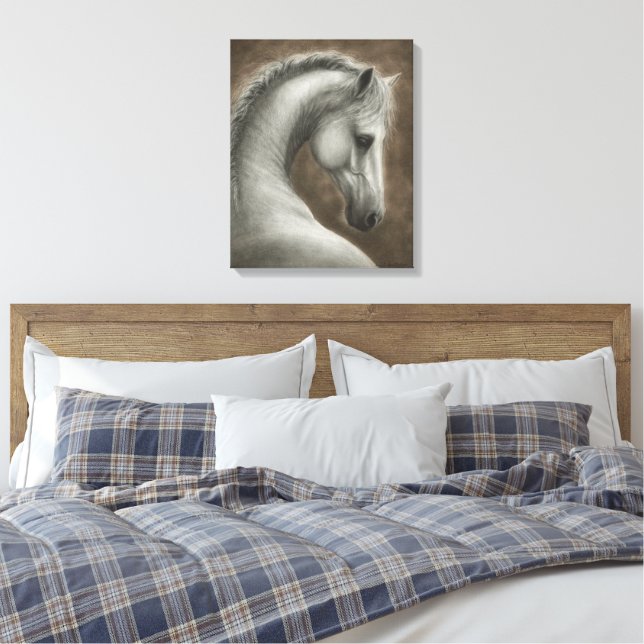 Lienzo Retrato de caballo blanco pintado a mano (Insitu(Dormitorio))