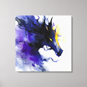 Lienzo Retrato de caballo negro con acuarela abstracta