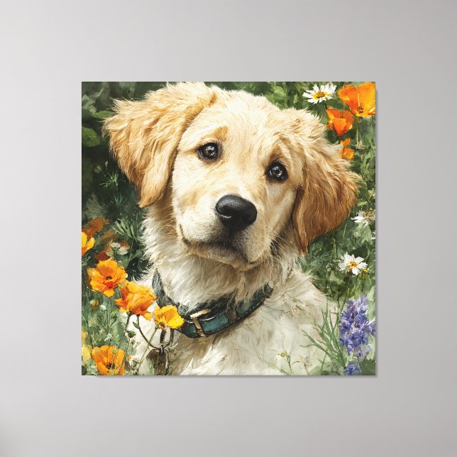 Lienzo Retrato de cachorro dorado (Anverso)