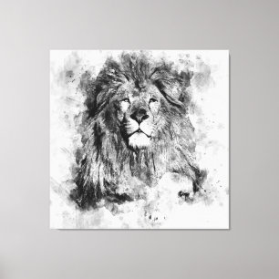 Lienzo Retrato de color blanco y negro de león masculino
