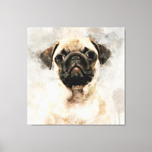 Lienzo Retrato de color de agua de perro de pug 01