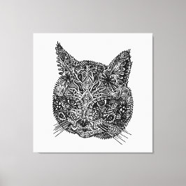Lienzo Retrato de gato ornamental blanco y negro