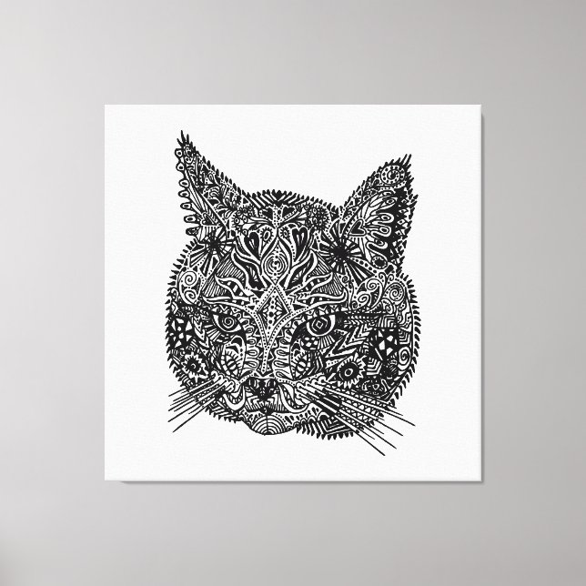 Lienzo Retrato de gato ornamental blanco y negro (Anverso)
