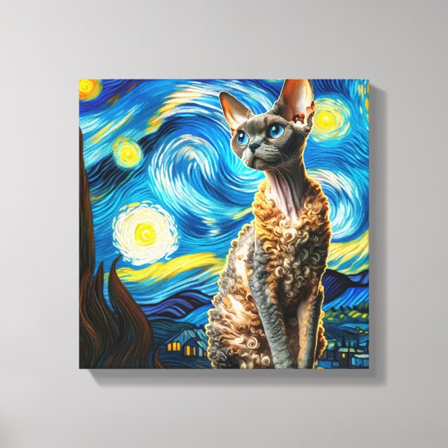 Lienzo Retrato de gato Starry Devon Rex - Retrato Mascota (Anverso)