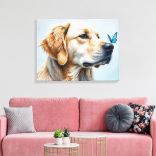 Lienzo Retrato de Golden Retriever con mariposa