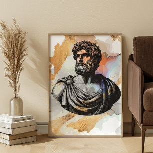 Lienzo Retrato de hombre griego antiguo rodeado de mármol