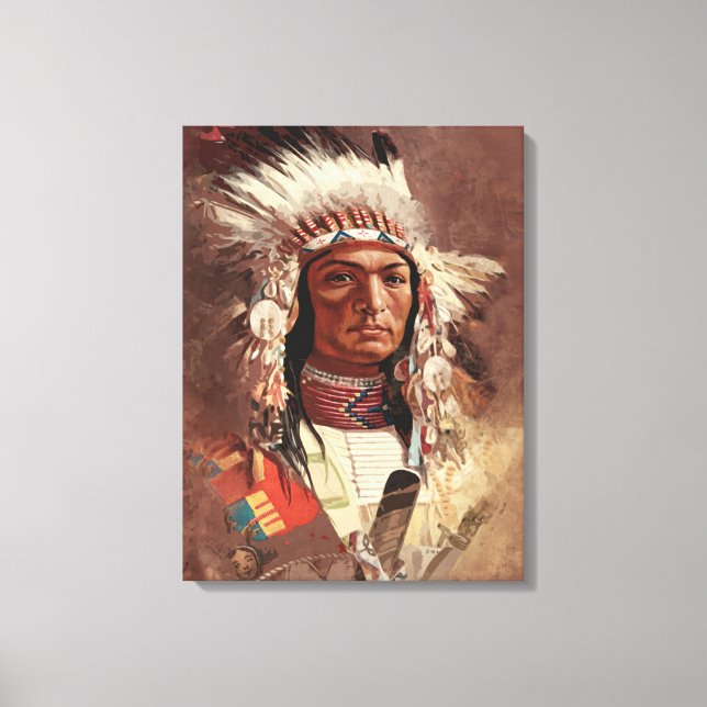 Lienzo Retrato de jefe indígena nativo americano de Hiawa (Anverso)