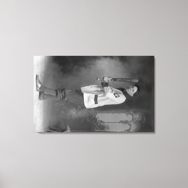 Lienzo Retrato de jugador de béisbol con bate (Anverso)