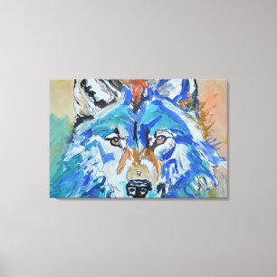 Lienzo Retrato de Lobo Azul Abstracto