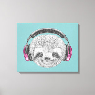 Lienzo Retrato de los auriculares que llevan de la pereza