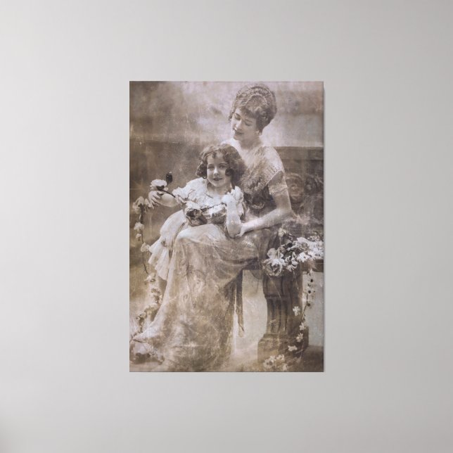Lienzo Retrato de madre e hijo de la vieja Sepia (Anverso)