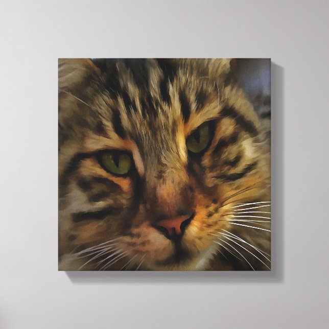 Lienzo Retrato de Mascota artístico de gato tabby de larg (Anverso)