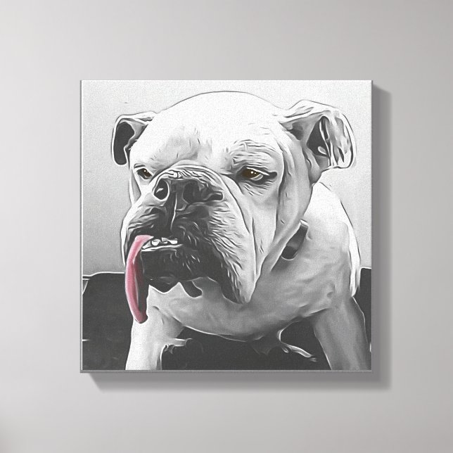 Lienzo Retrato de mascota de bulldog estilizado en blanco (Anverso)