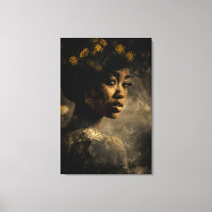 Lienzo Retrato de Melanina Brillante Corona de Diente de