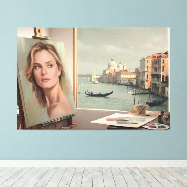 Lienzo Retrato de Michelle Pfeiffer en progreso - Pastel (Insitu (piso de madera))