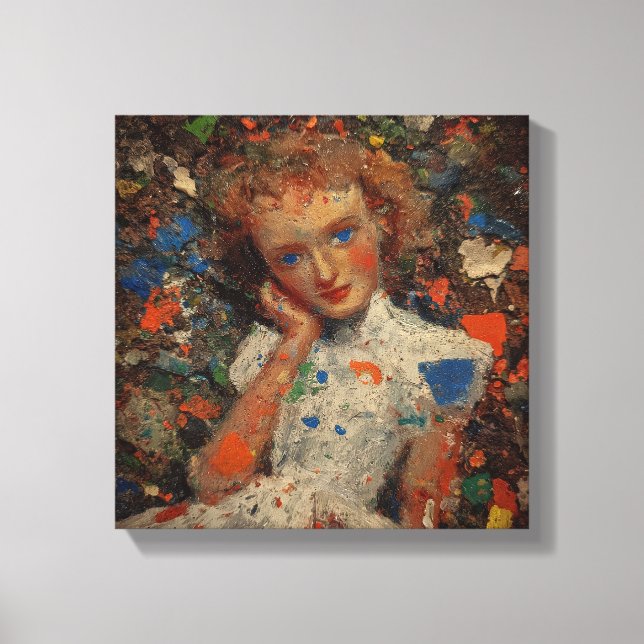 Lienzo Retrato de muchacha pensativa | expresionismo (Anverso)