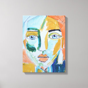 Lienzo Retrato de mujer abstracto en azul turquesa y nara