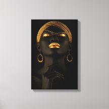 Retrato de mujer africana negra y de oro
