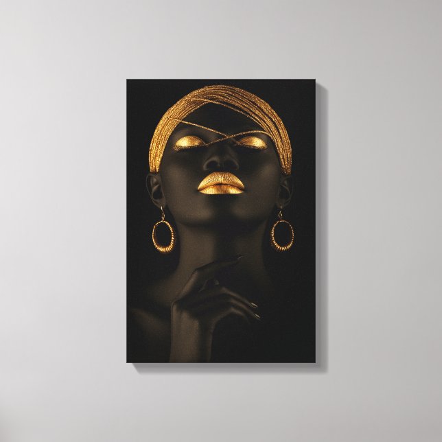 Lienzo Retrato de mujer africana negra y de oro (Anverso)