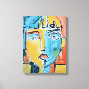 Lienzo Retrato de mujer con tonos divididos en turquesa y