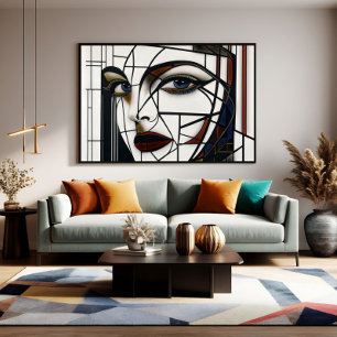 Lienzo Retrato de mujer cubista vidrio emplomado