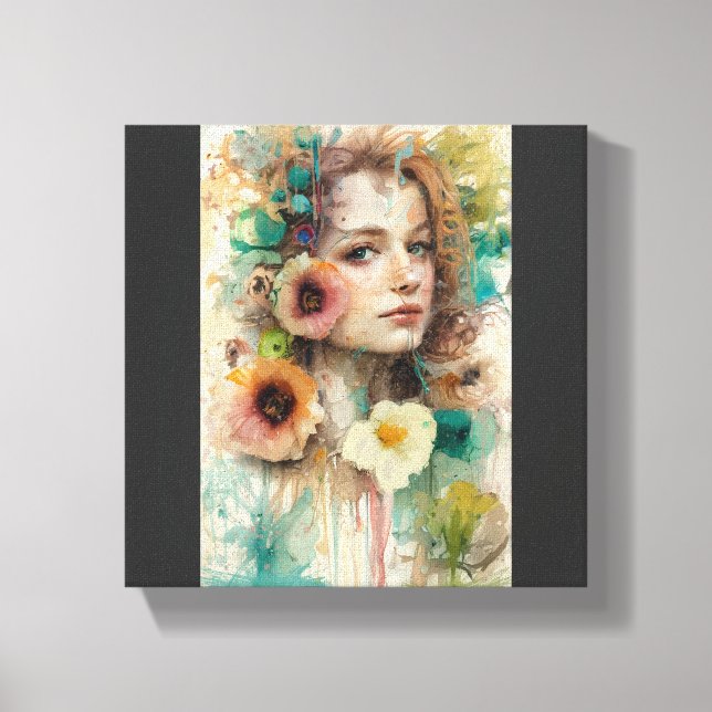 Lienzo Retrato de mujer de flor abstracta (Anverso)