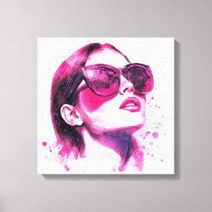 Lienzo Retrato de mujer de moda chic glamour en acuarela